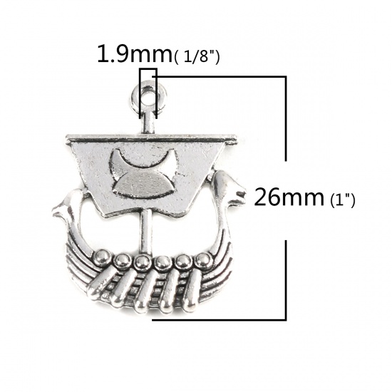 Picture of Zinc Based Alloy Charms Dragon Boat Antique Silver 26mm x 21mm, 20 PCs