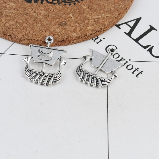 Picture of Zinc Based Alloy Charms Dragon Boat Antique Silver 26mm x 21mm, 20 PCs