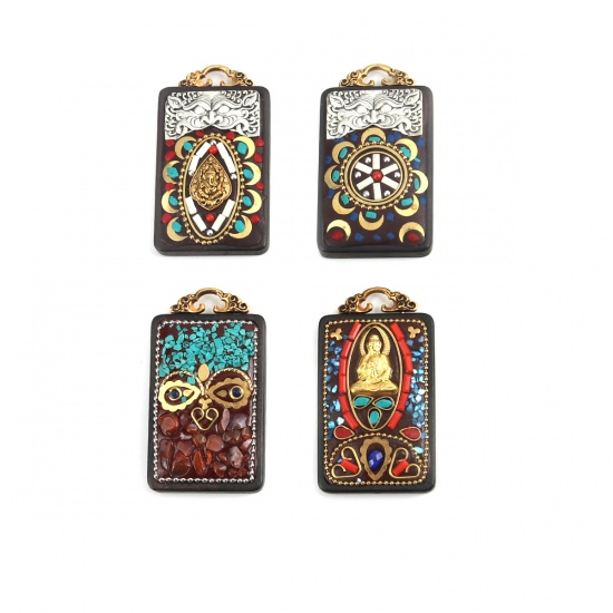 Picture of Wood Religious Pendants Rectangle Multicolor 5.8cm x 3.3cm, 1 Piece