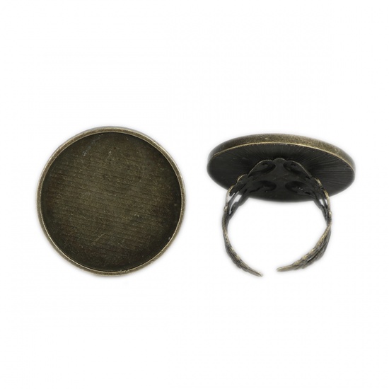 亜鉛合金 オープンタイプ 調整可能 台座付 リング 指輪 円形 銅古美 (適応サイズ： 25mm) 18.1mm（日本サイズ約16号） 10 個 の画像