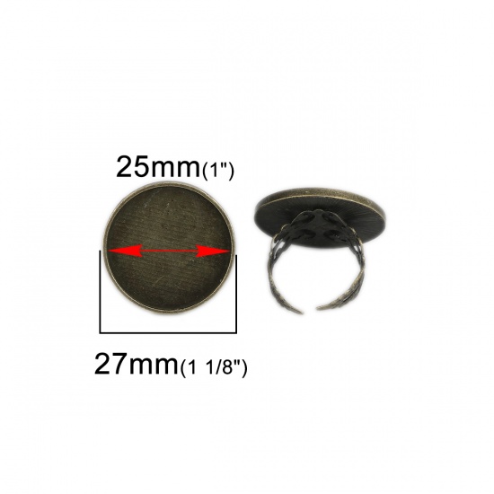 亜鉛合金 オープンタイプ 調整可能 台座付 リング 指輪 円形 銅古美 (適応サイズ： 25mm) 18.1mm（日本サイズ約16号） 10 個 の画像