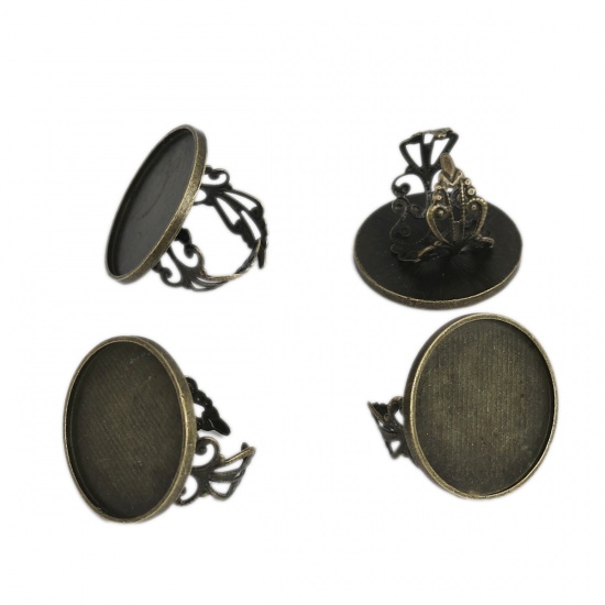 Bild von Zinklegierung Offen Verstellbar Ring, Rund Bronzefarbe für 25mm Cabochon, 18.1mm（US Größe:8), 10 Stück