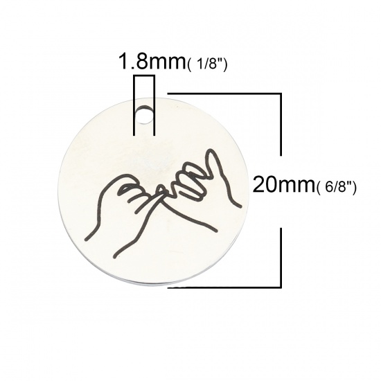 Immagine di 304 Acciaio Inossidabile Charms Tirare il gesto gesto della mano Tono Argento Nero Tondo 20mm Dia., 1 Pz