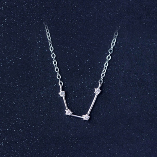 Изображение Чистое Серебро Ожерелья Античное Серебро Созвездие Водолей Прозрачный Горный Хрусталь 40см длина 1 ШТ