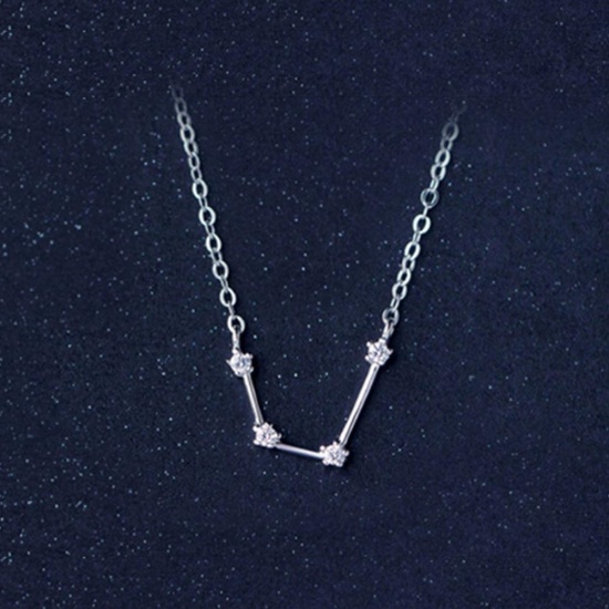 Изображение Чистое Серебро Ожерелья Античное Серебро Созвездие Овен Прозрачный Горный Хрусталь 40см длина 1 ШТ