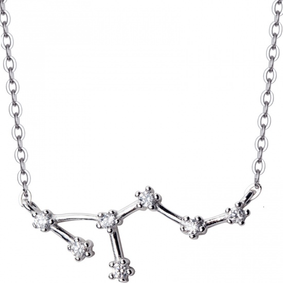 Изображение Чистое Серебро Ожерелья Античное Серебро Созвездие Овен Прозрачный Горный Хрусталь 40см длина 1 ШТ
