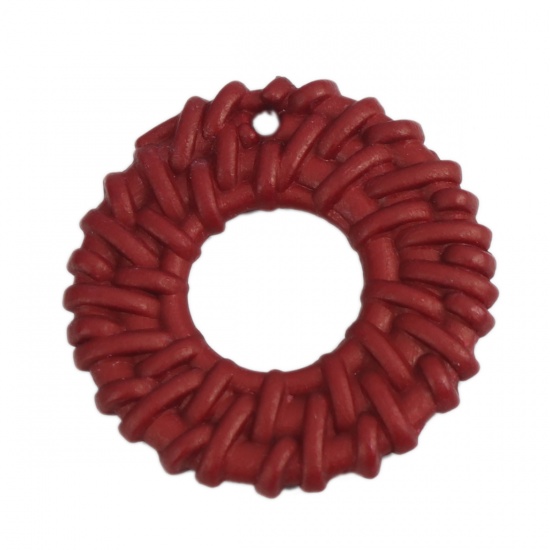樹脂 かぎ針編み織り ペンダント 環状 赤 3.1cm直径 10 個 の画像