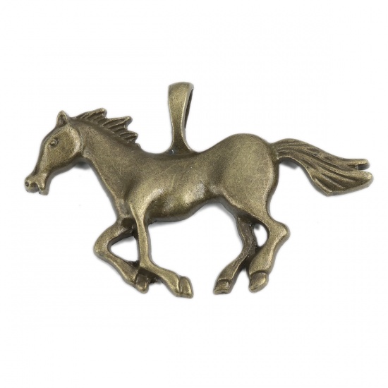 Bild von Zinklegierung Anhänger Pferd Bronzefarbe 6.3cm x 4cm, 5 Stück