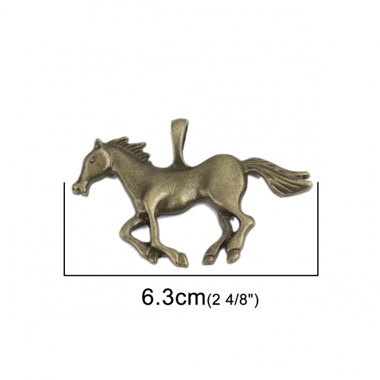 Bild von Zinklegierung Anhänger Pferd Bronzefarbe 6.3cm x 4cm, 5 Stück