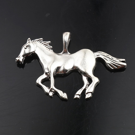 Picture of Zinc Based Alloy Pendants Horse Animal Antique Silver 6.3cm x 4cm, 5 PCs