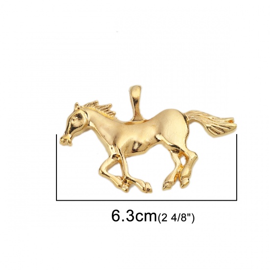 Bild von Zinklegierung Anhänger Pferd Vergoldet 6.3cm x 4cm, 5 Stück