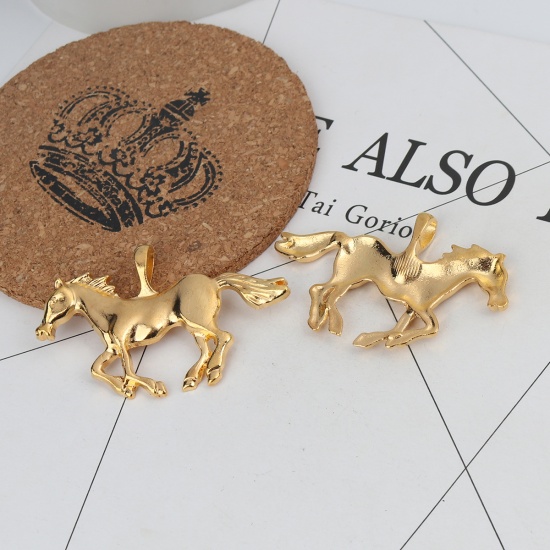 Picture of Zinc Based Alloy Pendants Horse Animal Gold Plated 6.3cm x 4cm, 5 PCs
