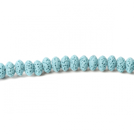 Picture of (Grade A) Lava Rock ( Natural ) Beads Wheel Light Blue About 9mm x 5mm, Hole: Approx 2mm, 20cm(7 7/8") long, 1 Strand (Approx 39 PCs/Strand)