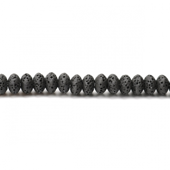 Image de (Classement A) Perles en Pierre de Lave ( Naturel ) Roue Noir Environ 9mm x 5mm, Trou: env. 2mm, 20cm long, 1 Enfilade (Env. 39 Pcs/Enfilade)