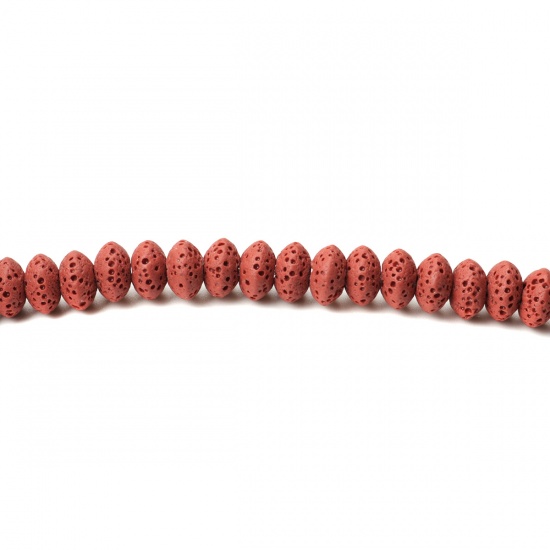 Image de (Classement A) Perles en Pierre de Lave ( Naturel ) Roue Rouge Environ 9mm x 5mm, Trou: env. 2mm, 20cm long, 1 Enfilade (Env. 39 Pcs/Enfilade)