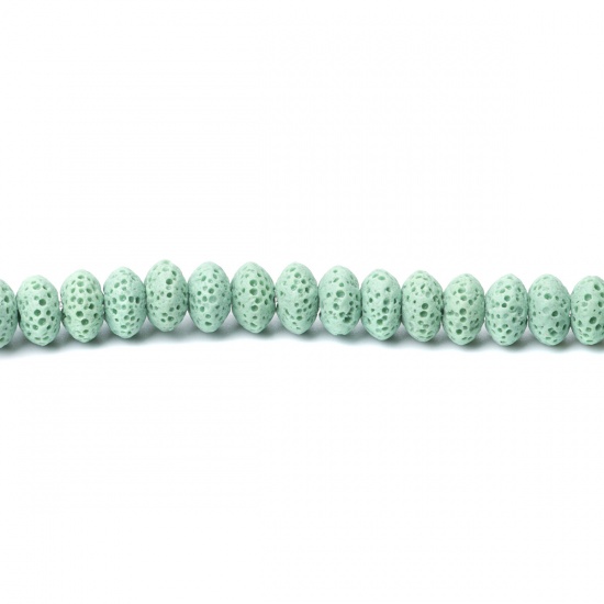 Image de (Classement A) Perles en Pierre de Lave ( Naturel ) Roue Vert Clair Environ 9mm x 5mm, Trou: env. 2mm, 20cm long, 1 Enfilade (Env. 39 Pcs/Enfilade)