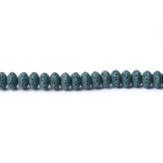 Image de (Classement A) Perles en Pierre de Lave ( Naturel ) Roue Vert Armée Environ 9mm x 5mm - 8mm x 5mm, Trou: env. 2mm, 20cm long, 1 Enfilade (Env. 39 Pcs/Enfilade)