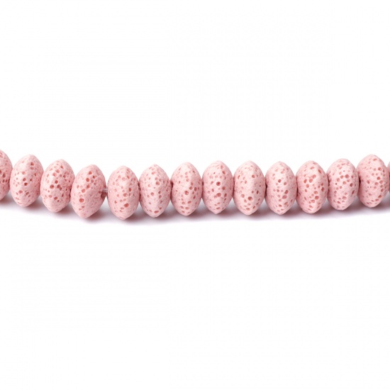 Picture of (Grade A) Lava Rock ( Natural ) Beads Wheel Pink About 11mm x 6mm, Hole: Approx 2mm, 20cm(7 7/8") long, 1 Strand (Approx 32 PCs/Strand)