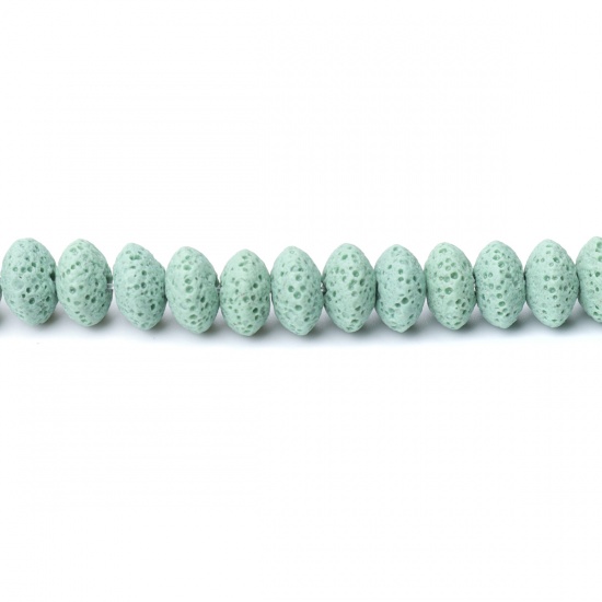 Image de (Classement A) Perles en Pierre de Lave ( Naturel ) Roue Vert Clair Environ 11mm x 6mm, Trou: env. 2mm, 20cm long, 1 Enfilade (Env. 32 Pcs/Enfilade)