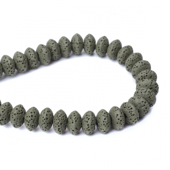 Picture of (Grade A) Lava Rock ( Natural ) Beads Wheel Army Green About 11mm x 6mm - 10mm x 6mm, Hole: Approx 2mm, 20cm(7 7/8") long, 1 Strand (Approx 32 PCs/Strand)