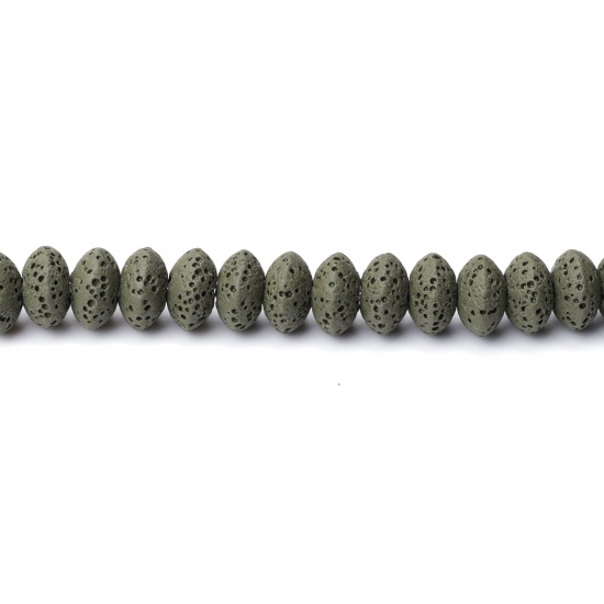Image de (Classement A) Perles en Pierre de Lave ( Naturel ) Roue Vert Armée Environ 11mm x 6mm- 10mm x 6mm, Trou: env. 2mm, 20cm long, 1 Enfilade (Env. 32 Pcs/Enfilade)