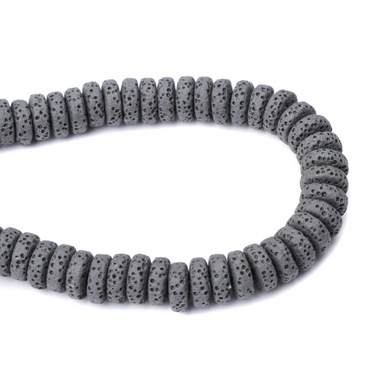 Picture of (Grade A) Lava Rock ( Natural ) Beads Rondelle Gray About 10mm Dia., Hole: Approx 2mm, 20cm(7 7/8") long, 1 Strand (Approx 48 PCs/Strand)