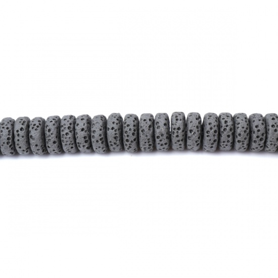 Picture of (Grade A) Lava Rock ( Natural ) Beads Rondelle Gray About 10mm Dia., Hole: Approx 2mm, 20cm(7 7/8") long, 1 Strand (Approx 48 PCs/Strand)