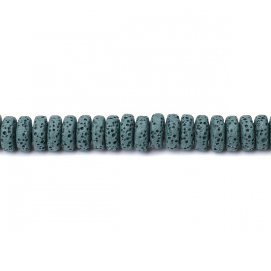 Picture of (Grade A) Lava Rock ( Natural ) Beads Rondelle Dark Green About 10mm Dia., Hole: Approx 2mm, 20cm(7 7/8") long, 1 Strand (Approx 48 PCs/Strand)