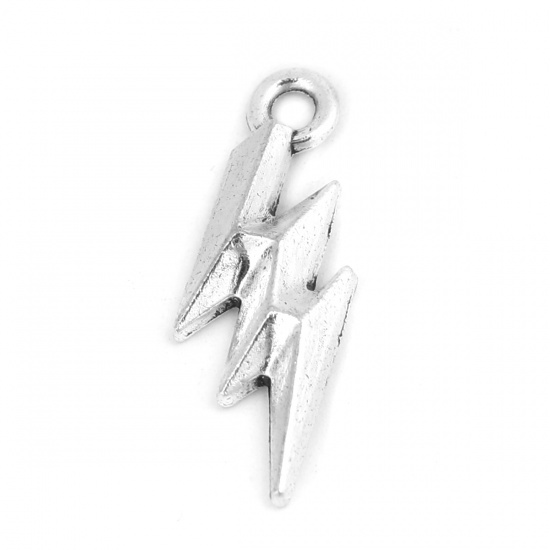 Picture of Zinc Based Alloy Weather Collection Charms Lightning Antique Silver 26mm x 9mm, 30 PCs