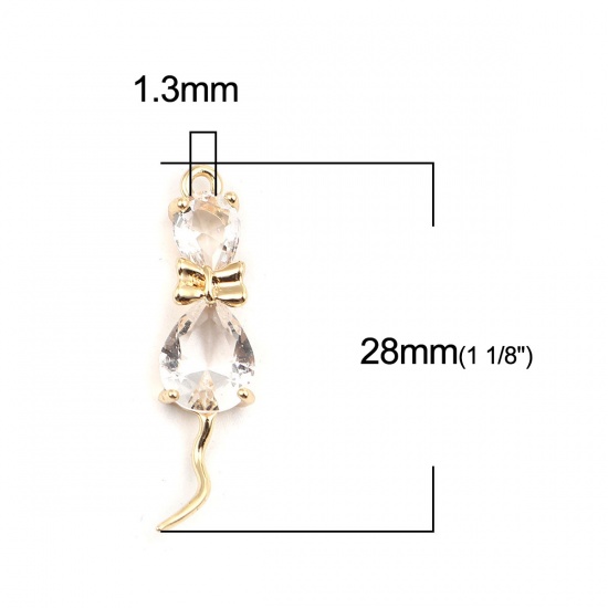 Bild von Messing Charms Katze Vergoldet Transparent Strass 28mm x 7mm, 2 Stück