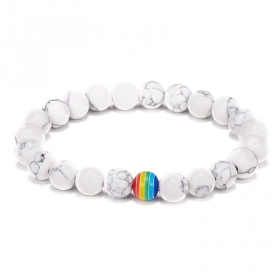Immagine di Naturale Howlite Bianco Bracciali Delicato bracciali delicate braccialetto in rilievo Multicolore Bianco Tondo Elastico 18cm Lunghezza, 1 Pz
