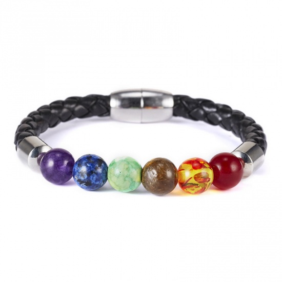Image de Bracelets Raffinés Bracelets Délicats Bracelet de Perles en Gemme Yoga ( Naturel ) Noir avec Fermoir Magnétique 20cm Long, 1 Pièce