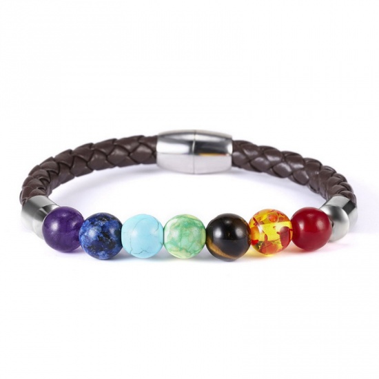 Picture of Natural Gemstone Yoga Healing With Magnetic Clasp Dainty Bracelets Delicate Bracelets Beaded Bracelet Brown 20cm(7 7/8") long, 1 Piece