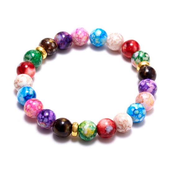 Picture of Natural Gemstone Yoga Healing Elastic Dainty Bracelets Delicate Bracelets Beaded Bracelet Multicolor 16cm(6 2/8") long, 1 Piece