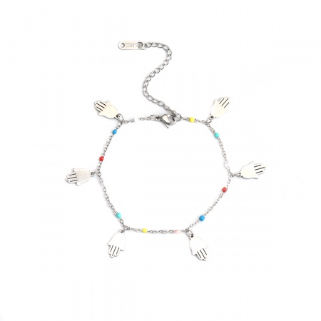 Acero Inoxidable Pulseras Tono de Plata Multicolor Palma Esmalte 17.5cm longitud, 1 Unidad