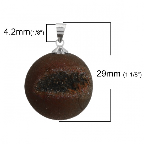 Picture of (Grade A) Copper & Agate ( Natural ) Druzy/ Drusy Charms Round Silver Tone Golden Brown AB Color 29mm x 20mm, 1 Piece