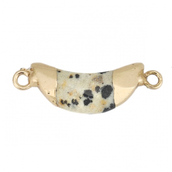 Picture of Stone ( Natural ) Connectors Half Moon Gold Plated Light Khaki Spot 27mm x 10mm, 1 Piece