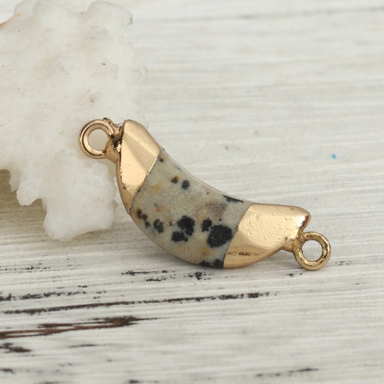 Picture of Stone ( Natural ) Connectors Half Moon Gold Plated Light Khaki Spot 27mm x 10mm, 1 Piece
