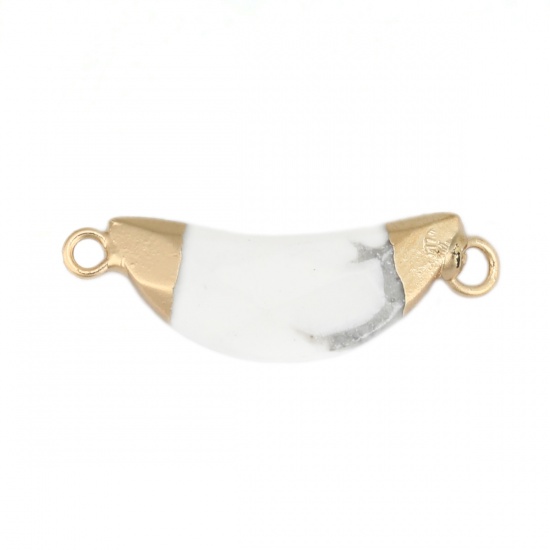 Picture of (Grade A) Howlite ( Natural ) Connectors Half Moon Gold Plated White & Gray 27mm x 10mm, 1 Piece