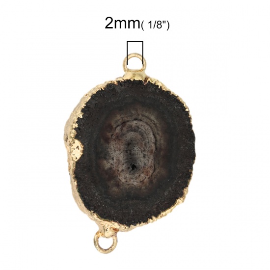 (グレードA) 瑪瑙 ( 天然 ) ドゥルージー コネクター 不規則 金メッキ ダークコーヒー 3.5cm x 2.6cm - 3.3cm x 2.1cm、 1 個 の画像