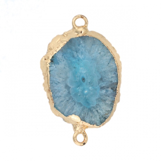 Picture of (Grade A) Agate ( Natural ) Druzy/ Drusy Connectors Irregular Gold Plated Blue 3.5cm x 2.6cm - 3.3cm x 2.1cm, 1 Piece