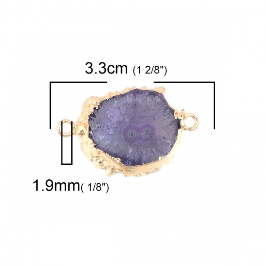 (グレードA) 瑪瑙 ( 天然 ) コネクター 不規則 金メッキ 紫 3.3cm x 2.1cm、 1 個 の画像