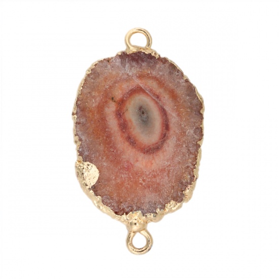 Picture of (Grade A) Agate ( Natural ) Druzy/ Drusy Connectors Irregular Gold Plated Orange-red 3.5cm x 2.6cm - 3.3cm x 2.1cm, 1 Piece