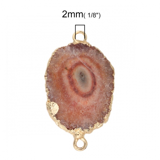 Picture of (Grade A) Agate ( Natural ) Druzy/ Drusy Connectors Irregular Gold Plated Orange-red 3.5cm x 2.6cm - 3.3cm x 2.1cm, 1 Piece