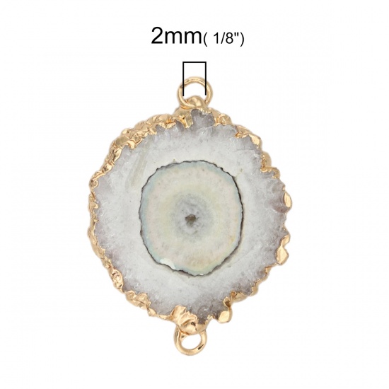 Picture of (Grade A) Agate ( Natural ) Druzy/ Drusy Connectors Irregular Gold Plated Creamy-White 3.5cm x 2.6cm - 3.3cm x 2.1cm, 1 Piece