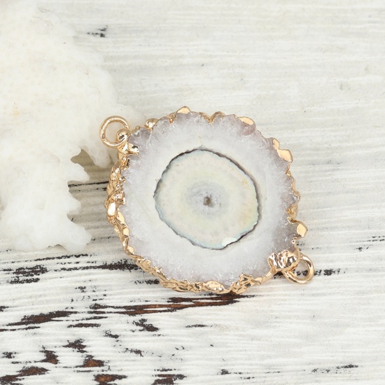 Picture of (Grade A) Agate ( Natural ) Druzy/ Drusy Connectors Irregular Gold Plated Creamy-White 3.5cm x 2.6cm - 3.3cm x 2.1cm, 1 Piece