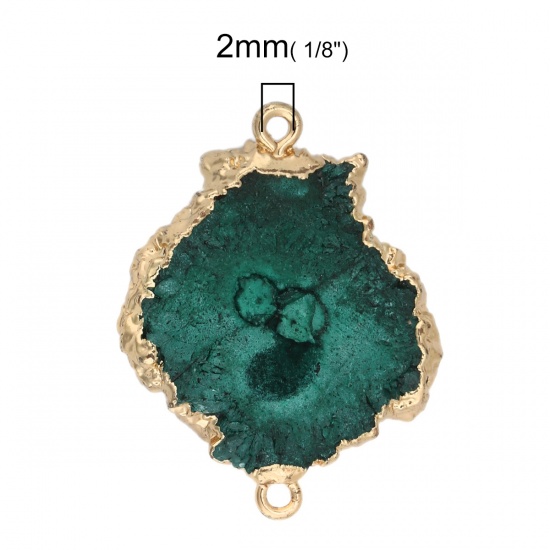 Picture of (Grade A) Agate ( Natural ) Druzy/ Drusy Connectors Irregular Gold Plated Dark Green 3.5cm x 2.6cm - 3.3cm x 2.1cm, 1 Piece