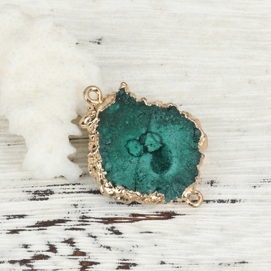Picture of (Grade A) Agate ( Natural ) Druzy/ Drusy Connectors Irregular Gold Plated Dark Green 3.5cm x 2.6cm - 3.3cm x 2.1cm, 1 Piece