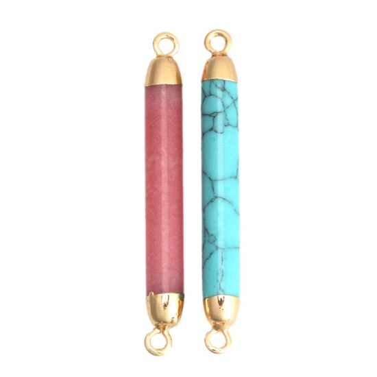 Picture of (Grade B) Turquoise ( Natural ) Connectors Cylinder Gold Plated Green Blue 4.5cm x 0.5cm, 1 Piece