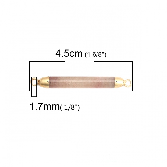 Picture of (Grade A) Strawberry Quartz ( Natural ) Connectors Cylinder Gold Plated Light Khaki 4.5cm x 0.5cm, 1 Piece